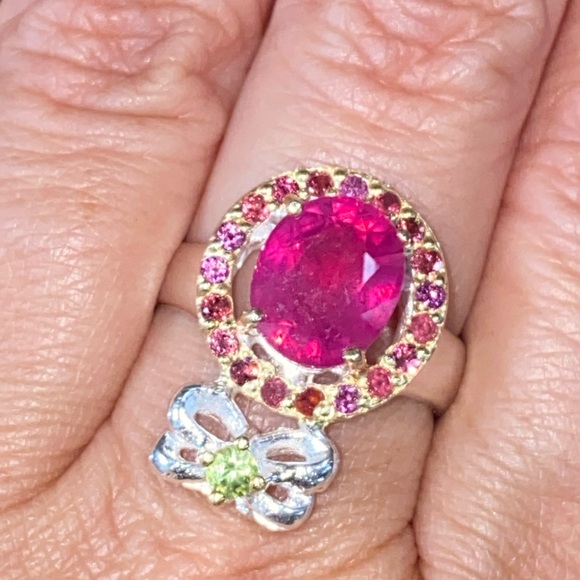 Classy Genuine Ruby Ring with Gemstones - Picture 10 of 12